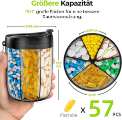 AUVON Tablettenbox 7 Tage Rund Pillendose 6 Fächer
