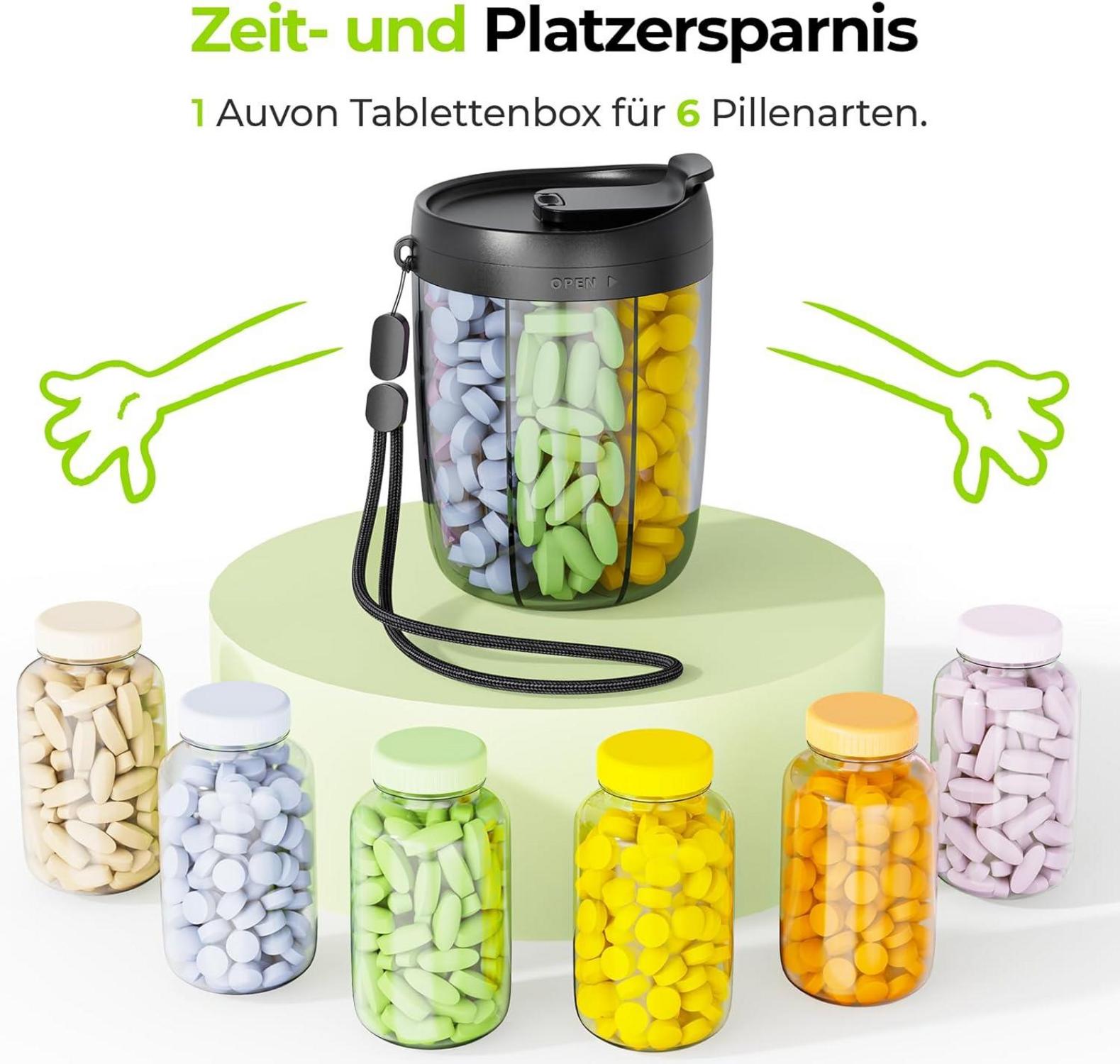 Tablettenbox 7 Tage Rund Pillendose 6 Fächer tragbar große Fächer