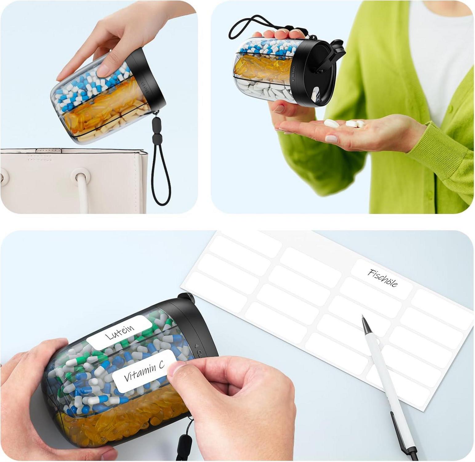 Tablettenbox 7 Tage Rund Pillendose 6 Fächer tragbar große Fächer