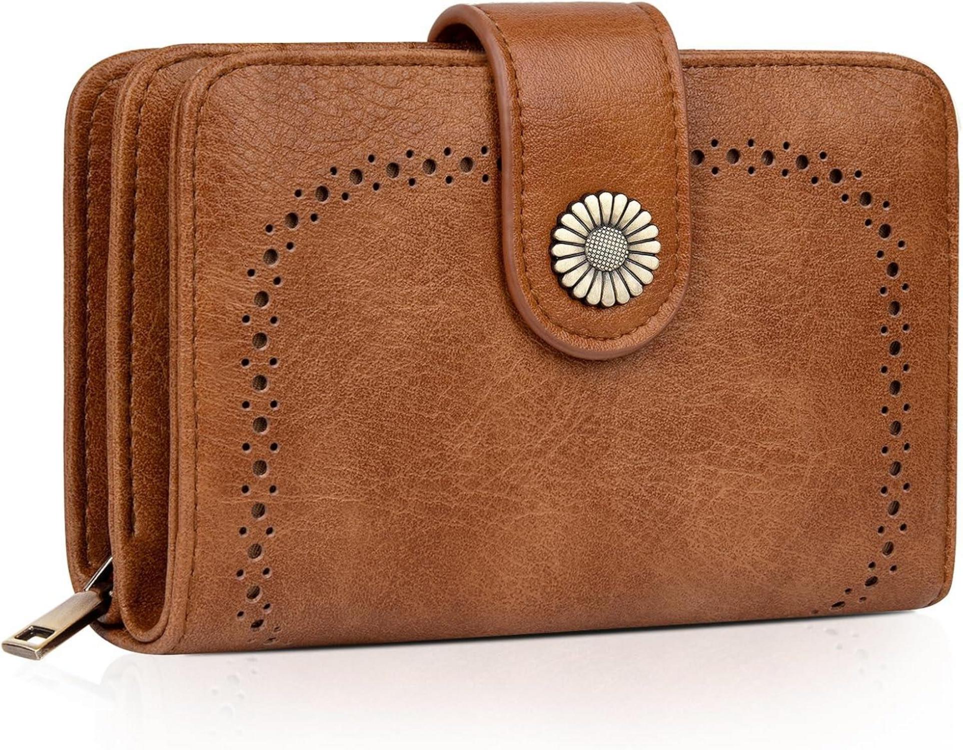 TEUEN Damen Brieftasche Große Kapazität Vintage PU Leder RFID Braun