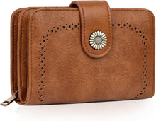 TEUEN Damen Brieftasche Große Kapazität Vintage PU Leder RFID Braun