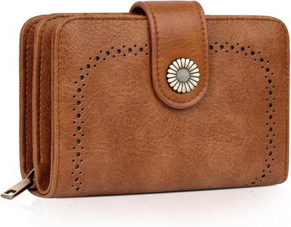 TEUEN Damen Brieftasche Große Kapazität Vintage PU Leder RFID Braun