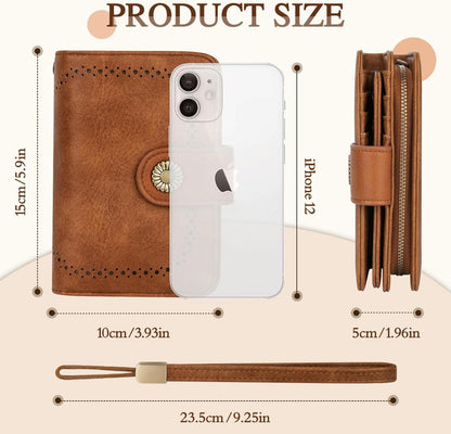 TEUEN Damen Geldbörse Vintage Leder RFID Groß Braun