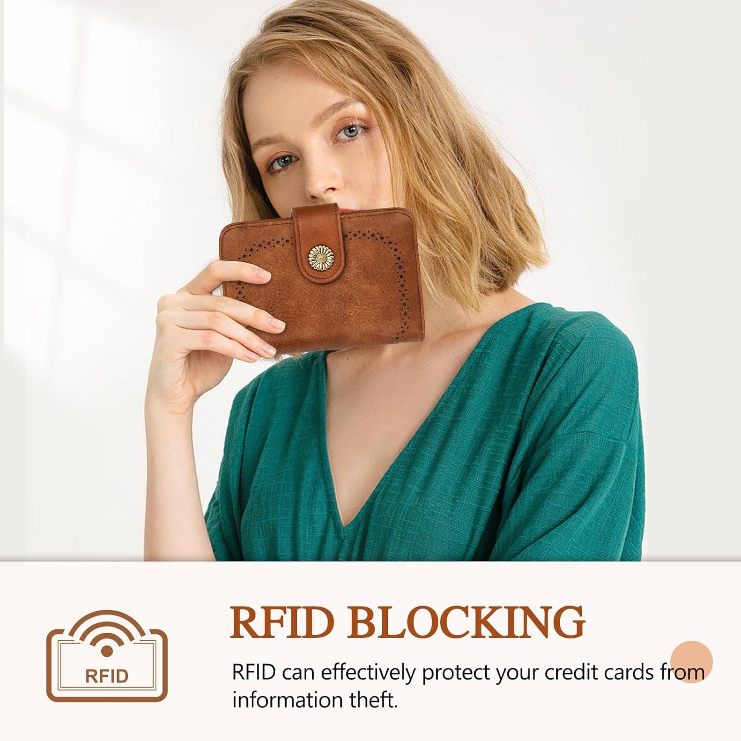 Geldbeutel Damen Große Kapazität Vintage PU Leder Brieftasche RFID