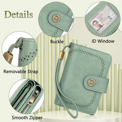 TEUEN Damen Geldbörse Große Kapazität Vintage Leder RFID-Blockierung Grün