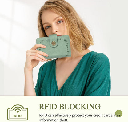 Damen Geldbörse Vintage Groß RFID PU Leder Grün