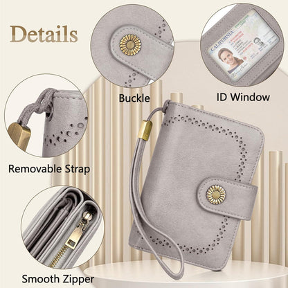TEUEN Damen Geldbörse PU Leder Vintage Brieftasche RFID Schutz Hellgrau