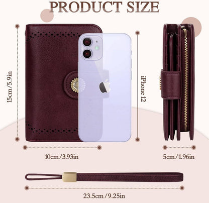 TEUEN Damen Geldbörse Vintage RFID PU Leder Groß Rot