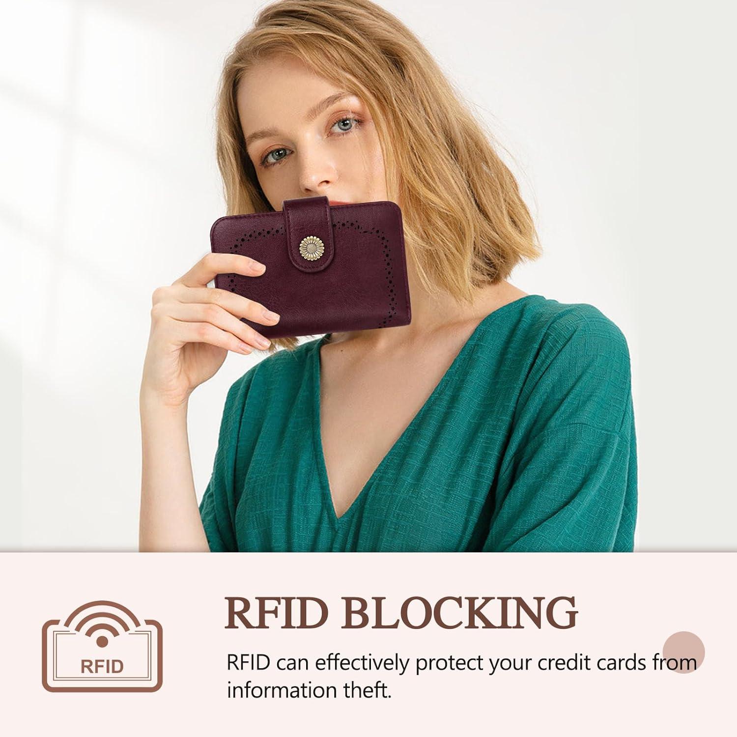 Geldbeutel Damen Vintage PU Leder Groß RFID Rot