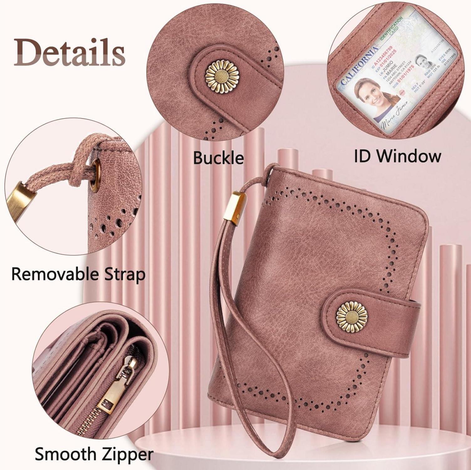 TEUEN Damen Geldbörse Vintage Leder RFID Schutz 10 Kartenfächer mehrere FächerRose