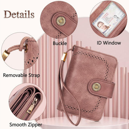 TEUEN Damen Geldbörse Vintage Leder RFID Schutz 10 Kartenfächer mehrere FächerRose