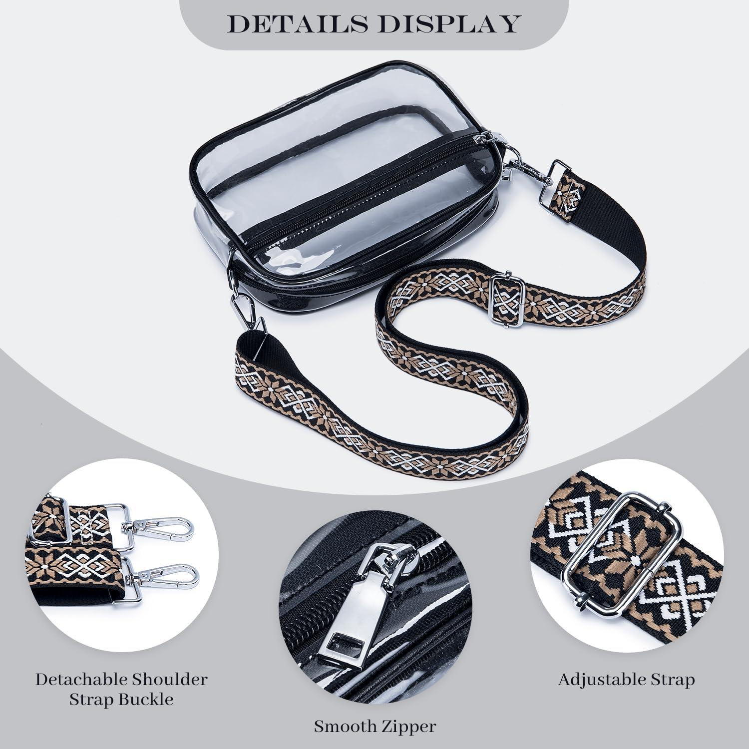 Damen Umhängetasche Veganem Leder Crossbody mit 3 Reißverschlussfächern Schwarz