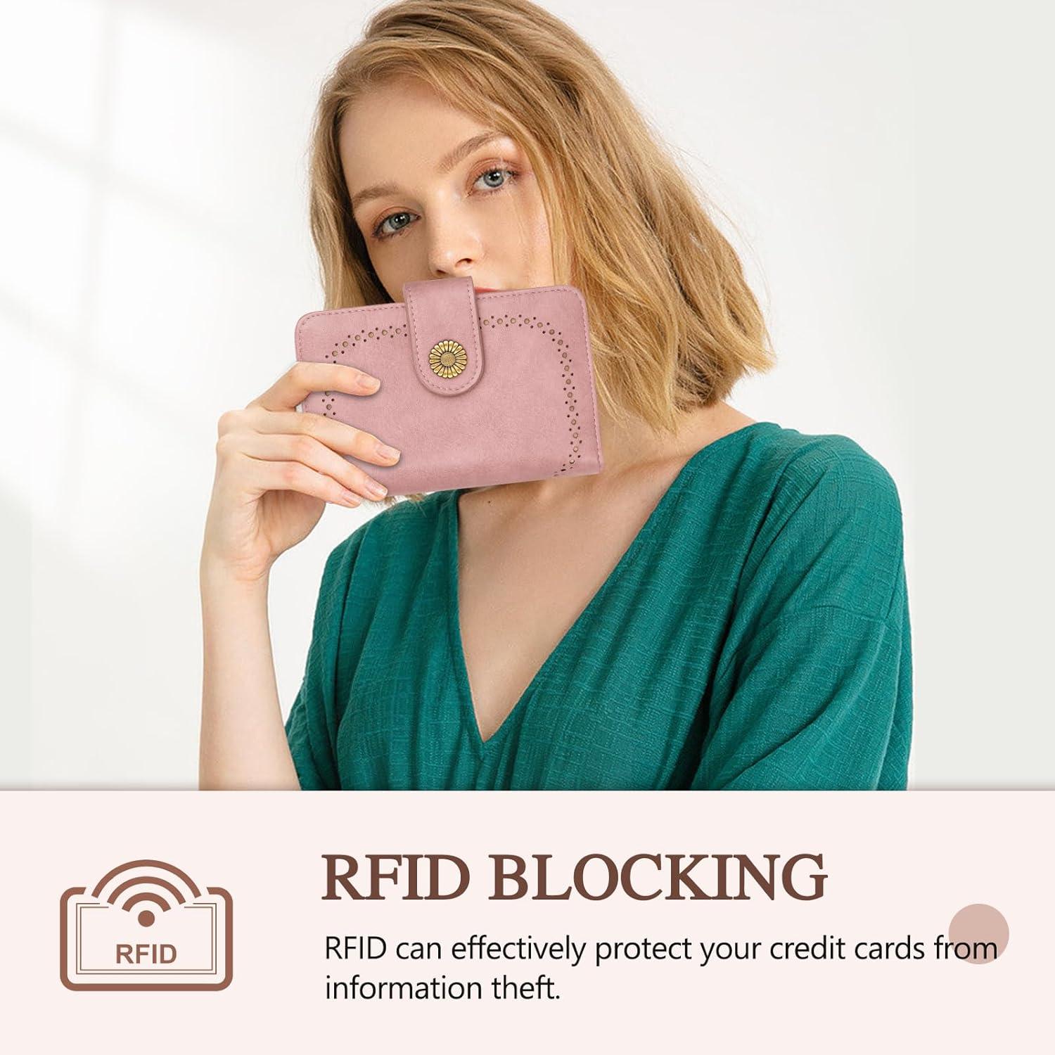 Damen Geldbörse Vintage mit RFID Schutz Hellrosa PU Leder