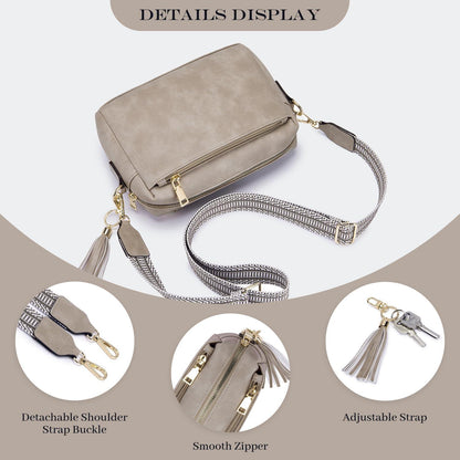 Roulens Damen Umhängetasche Veganem Leder Crossbody C-reisgrau
