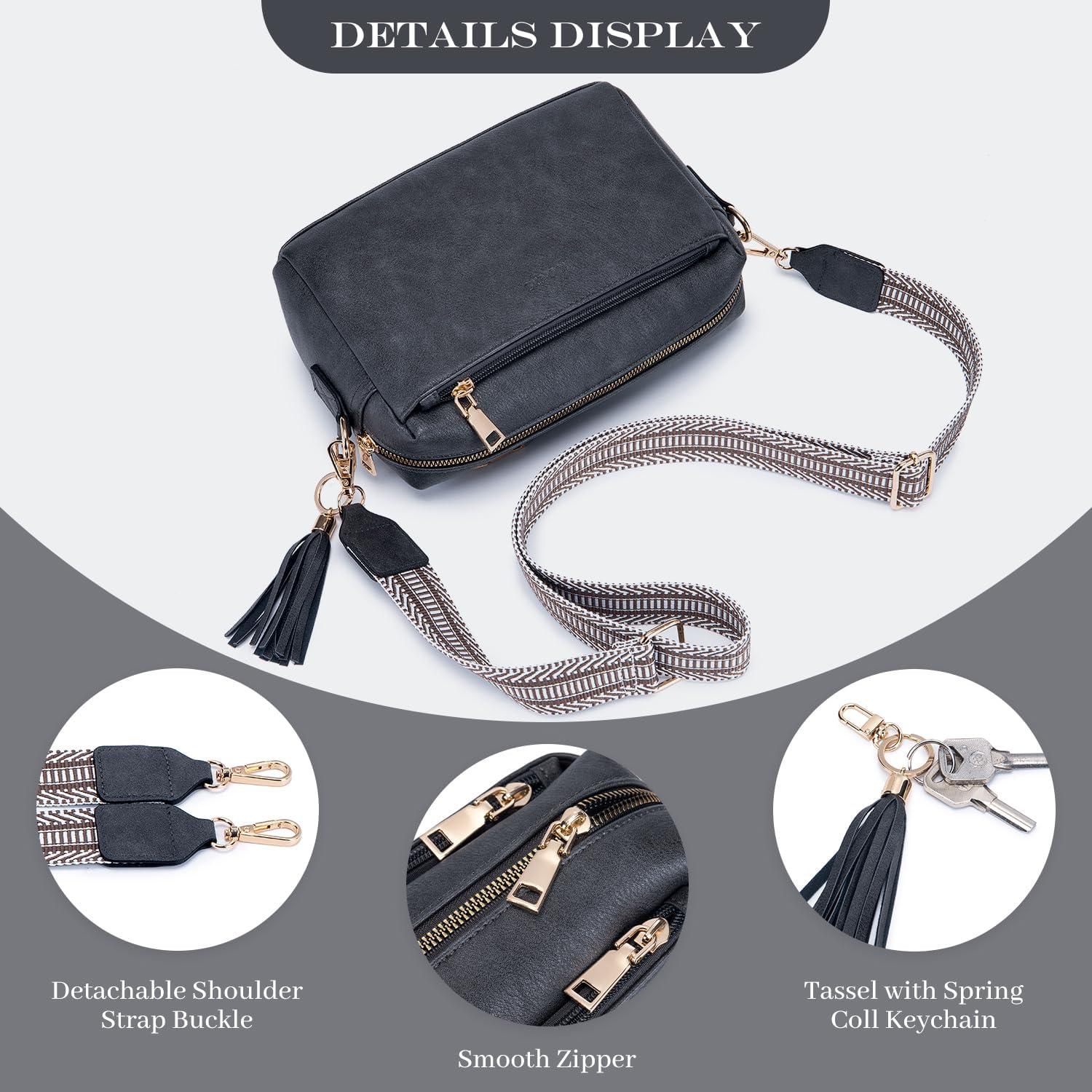 Damen Umhängetasche Veganem Leder Crossbody Schultertasche Reißverschluss Grau