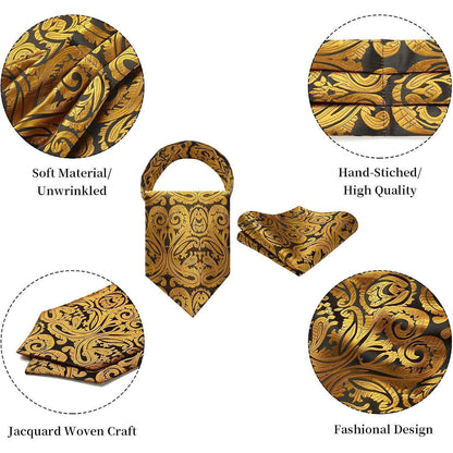 Herren Krawattenschal & Einstecktuch Set Paisley Gold