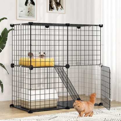 YITAHOME Katzenkäfig 2-stöckiger Laufstall 71x36x71cm Schwarz