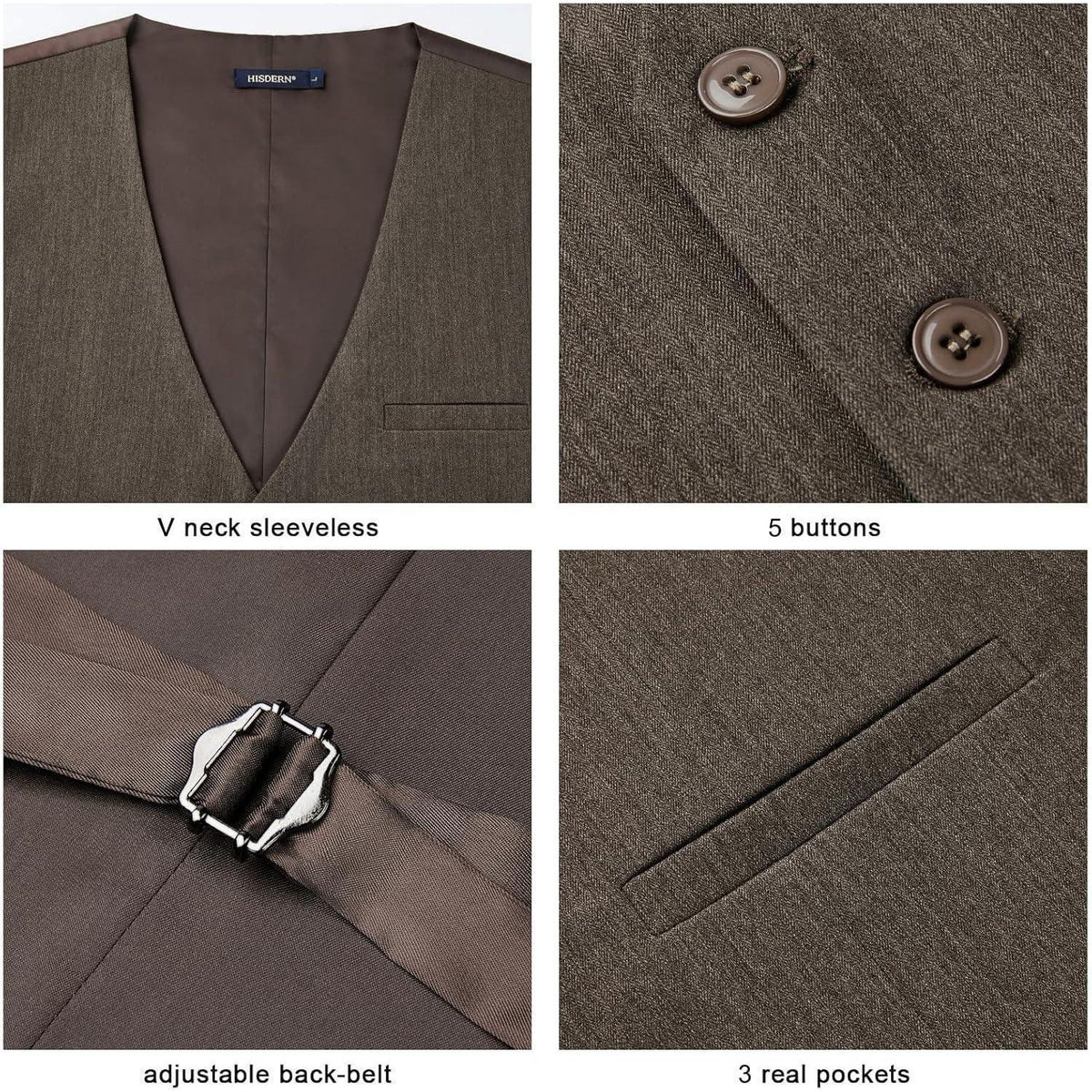 Herren Anzugweste Baumwolle V-Ausschnitt Elegant Braun XS-4XL