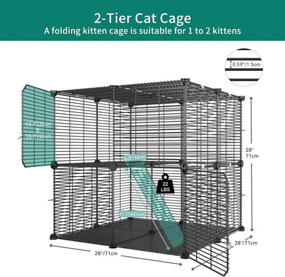 Katzenkäfig 2-stöckig DIY-Katzenlaufstall Schwarz 71x71x71cm