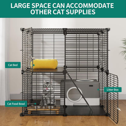 Katzenkäfig 2-stöckig DIY Metalldraht Schwarz 71x71x71cm