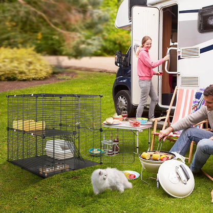 Katzenkäfig 2-stöckig DIY Metalldraht Schwarz 71x71x71cm