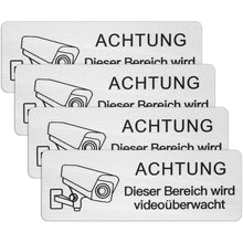 Videoüberwachungsschild 4 Stk. 8.5x3cm Selbstklebend Alu