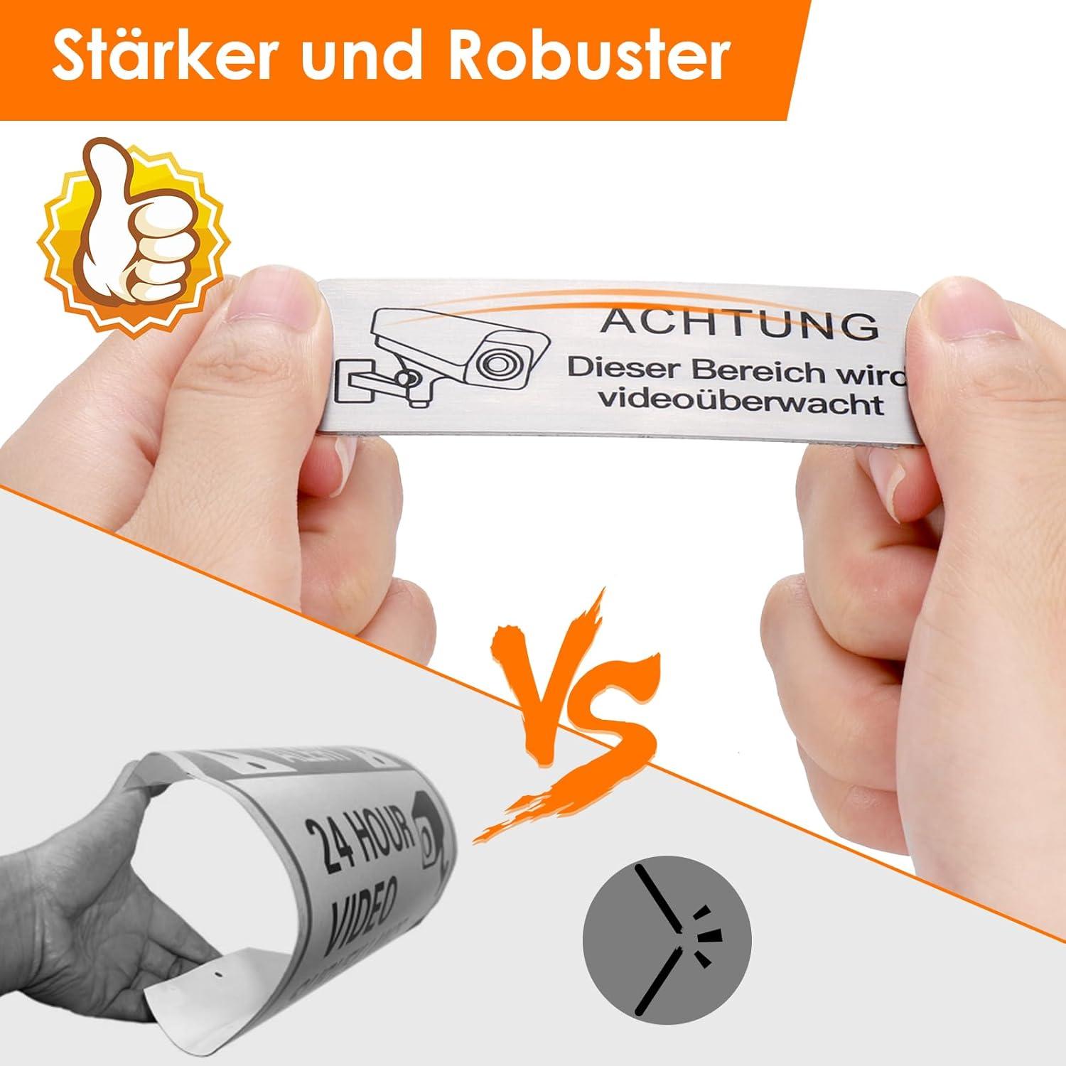 Videoüberwachung Schild Set 4 Stück 8.5x3 cm Selbstklebend Aluminium