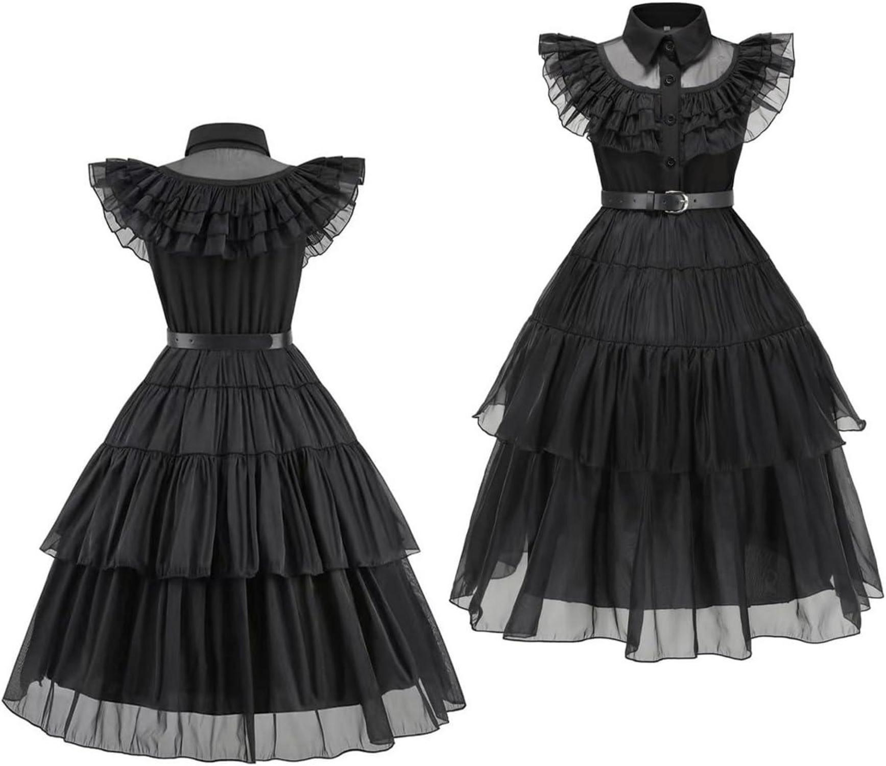 YIMOJOY Wednesday Kostüm Mädchen Schwarzes Deluxe Kleid Set