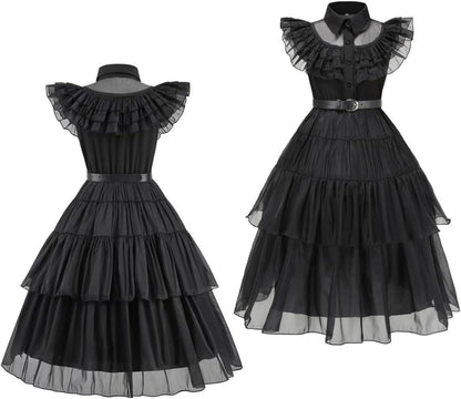 YIMOJOY Wednesday Kostüm Mädchen Schwarzes Deluxe Kleid Set