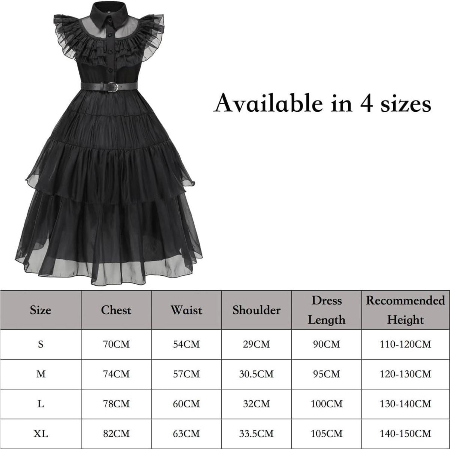 YIMOJOY Wednesday Kostüm Mädchen Deluxe Schwarzes Kleid Halloween