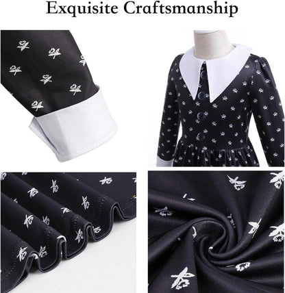 Wednesday Kostüm Mädchen Set mit Perücke Gothic Kleid Kinder Halloween