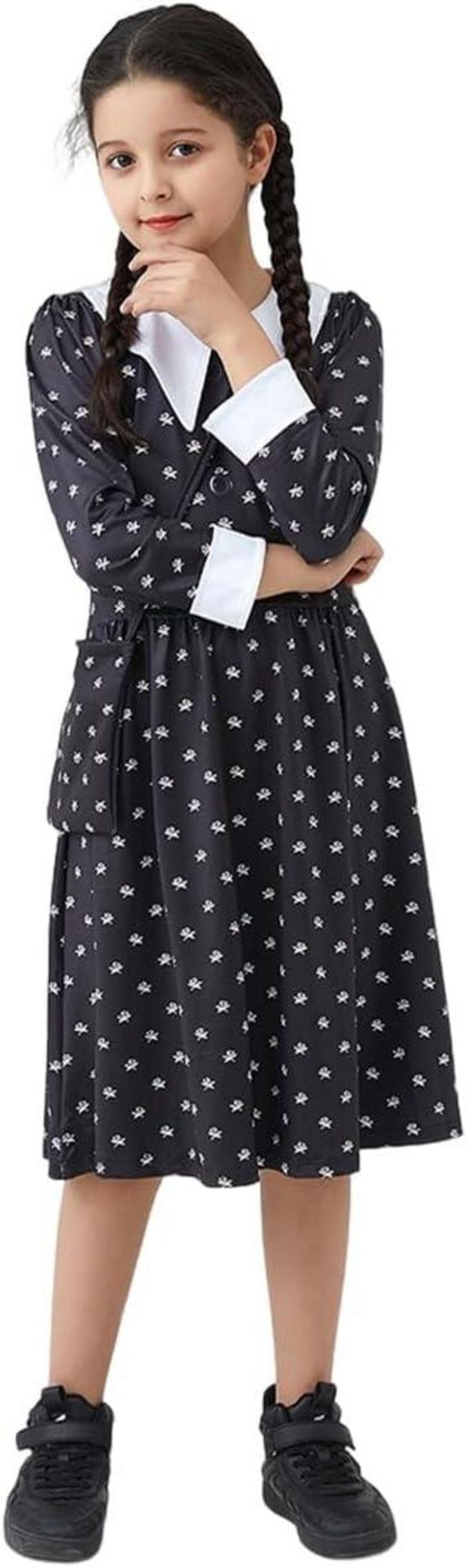 Kinder Mädchen Wednesday Addams Halloween Kostüm Set 7-8 Jahre