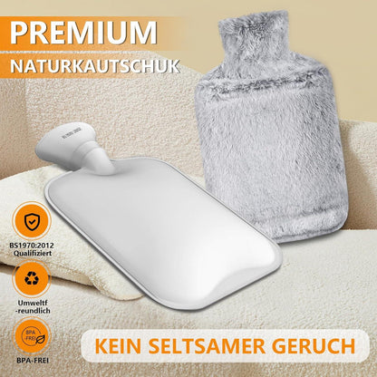 NOVATREK Wärmflasche 2L mit Känguru Plüschbezug - Grau