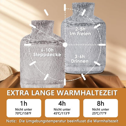 2L Wärmflasche mit Bezug Flauschig Erwachsene & Kinder Schmerzlinderung
