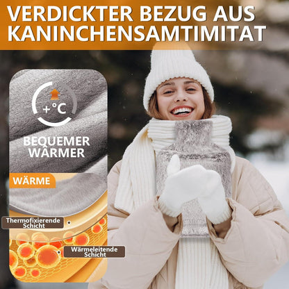 Wärmflasche mit Bezug 2L Groß Flauschig Schmerzlinderung Braunes
