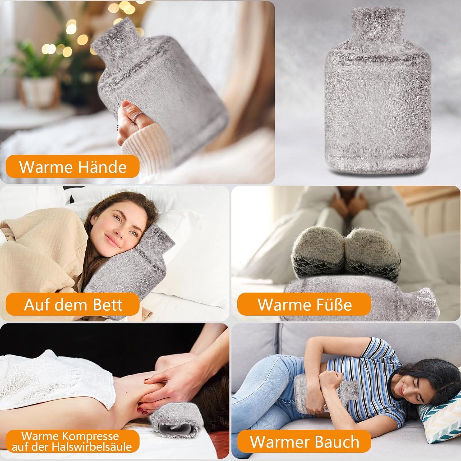 2L Wärmflasche mit Bezug Flauschig Erwachsene & Kinder Schmerzlinderung