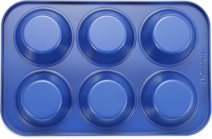 Monfish Jumbo Muffinform 6 Tassen Haze Blue Antihaft Karbonstahl 8,9 cm