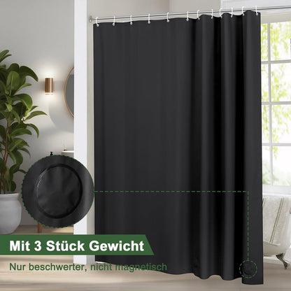 Duschvorhang Schwarz 180X180 Wasserdicht Antischimmel mit 12