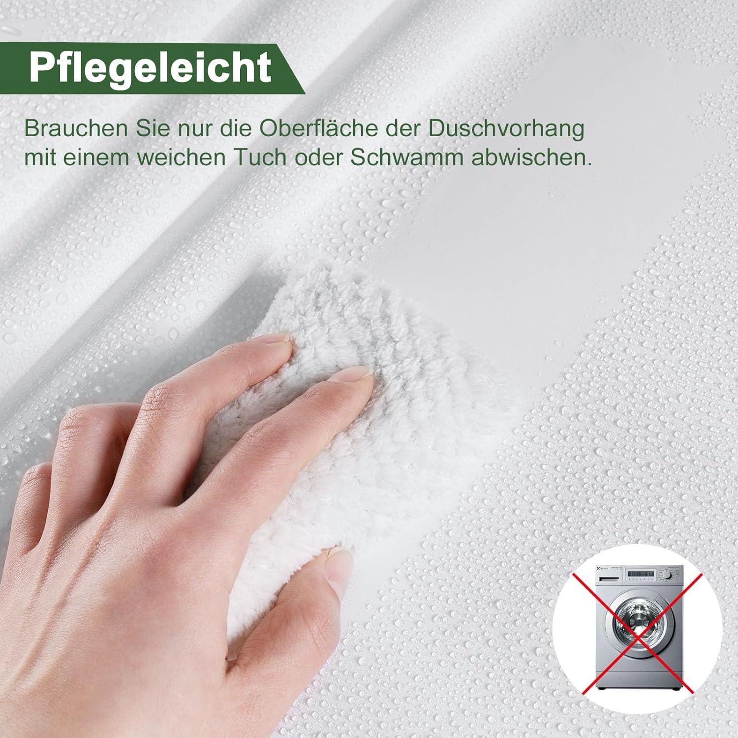 Duschvorhang 180x180 Weiß Kunststoff Wasserdicht Antischimmel 3