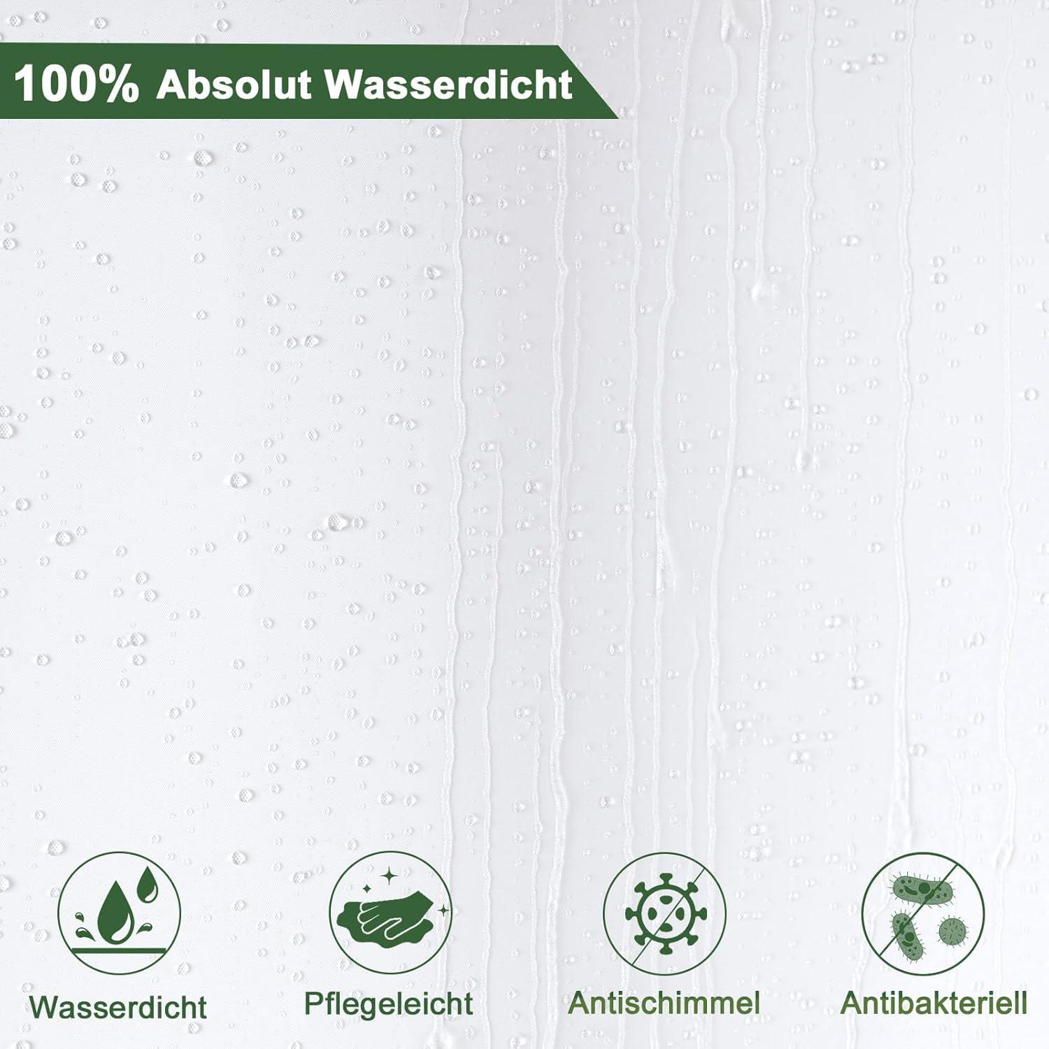 Duschvorhang Weiß 180x180 Wasserdicht Antischimmel mit 12 Ringen und 3 Gewichtssteinen