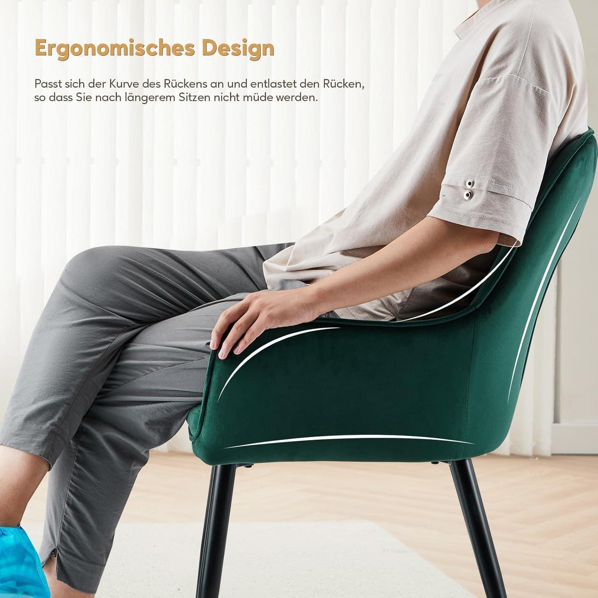 Samt Esszimmerstühle 2er-Set mit Armlehnen & Kissen, Grün