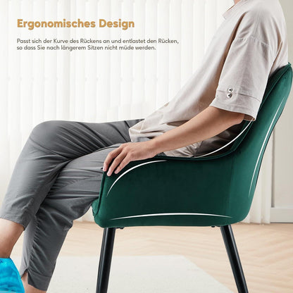 Samt Esszimmerstühle 2er-Set mit Armlehnen & Kissen, Grün