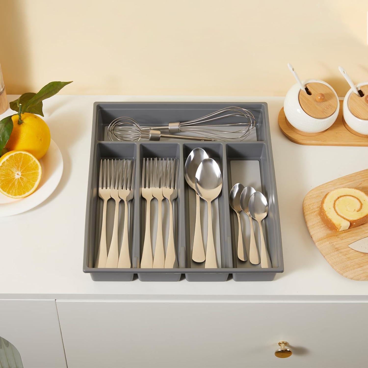 Kunststoff Besteckkasten für Schubladen 5 Fächer 33 x 28 x 4.5cm Grau