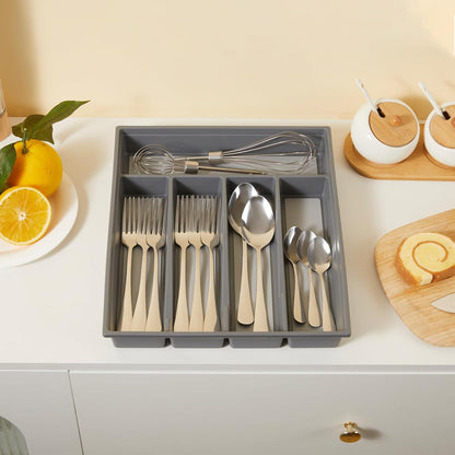Kunststoff Besteckkasten für Schubladen 5 Fächer 33 x 28 x 4.5cm Grau