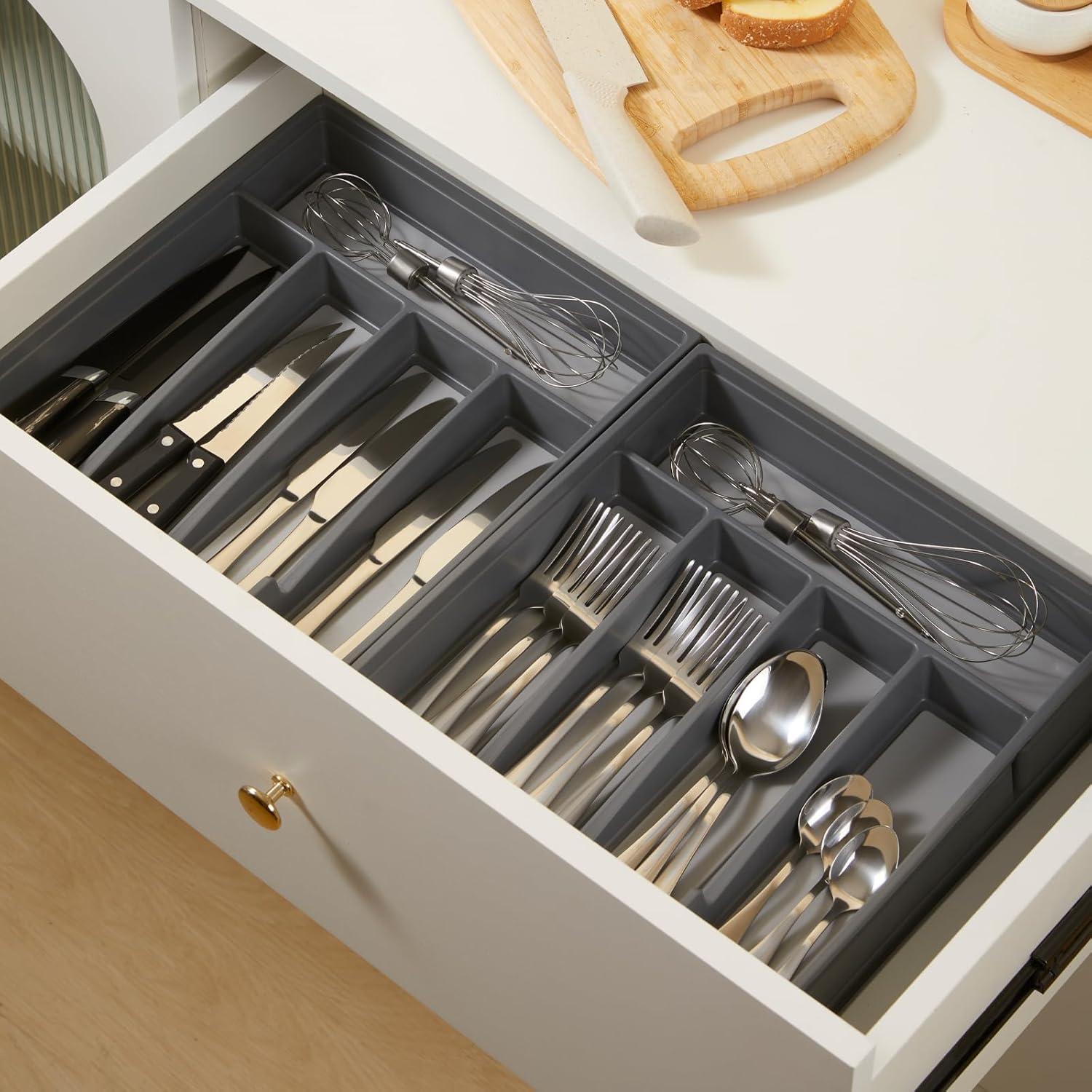 Küchen Besteck Organizer Schublade 5 Fächer 33x28x4,5cm Grau