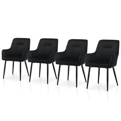 Samt Esszimmerstühle 4er-Set mit Armlehnen & Kissen Schwarz