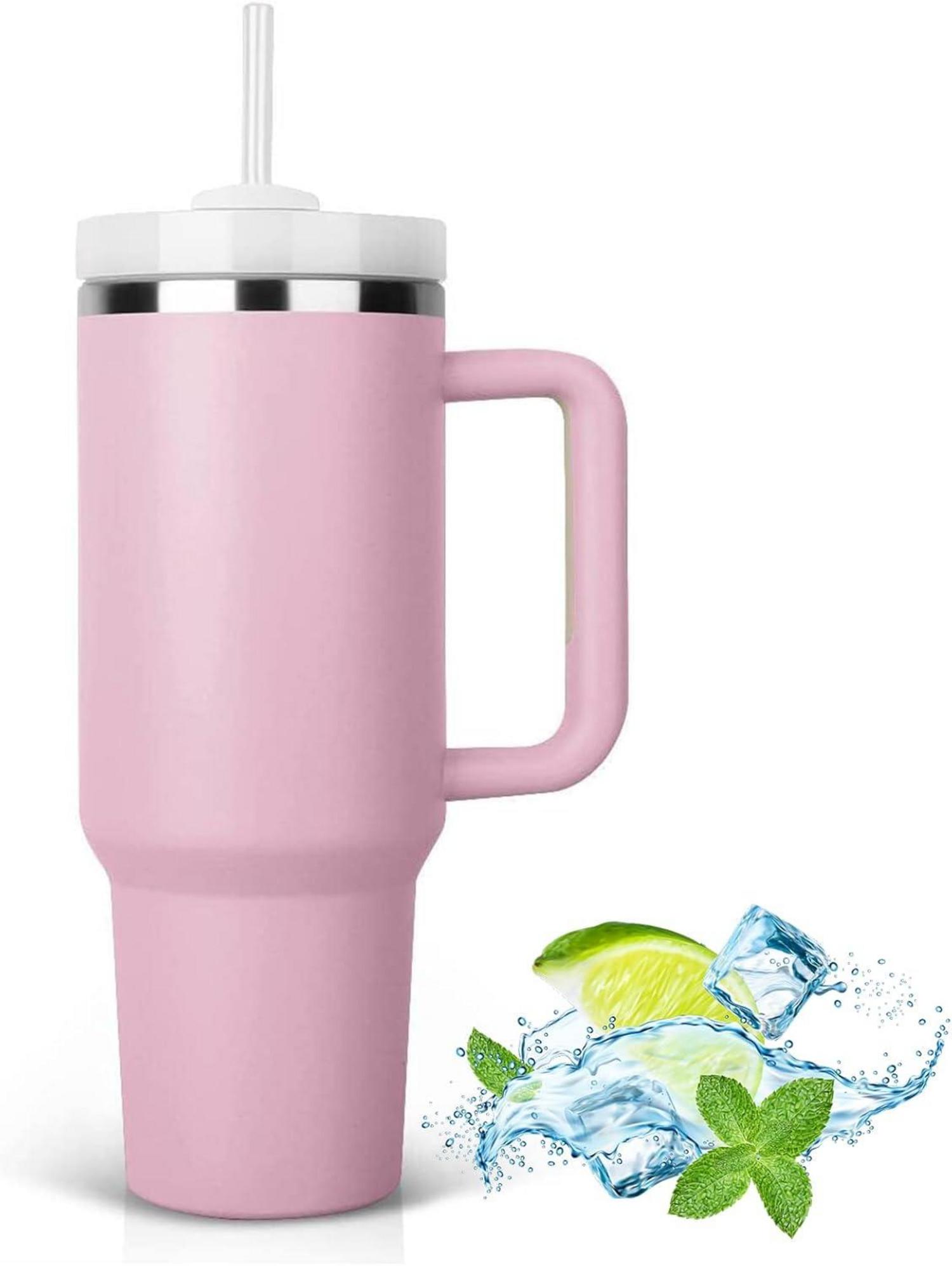 40 oz Thermobecher mit Strohhalm und Henkel, doppelwandiger Edelstahl