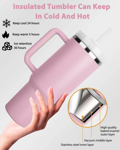 40 oz Thermobecher mit Strohhalm und Henkel, doppelwandiger Edelstahl