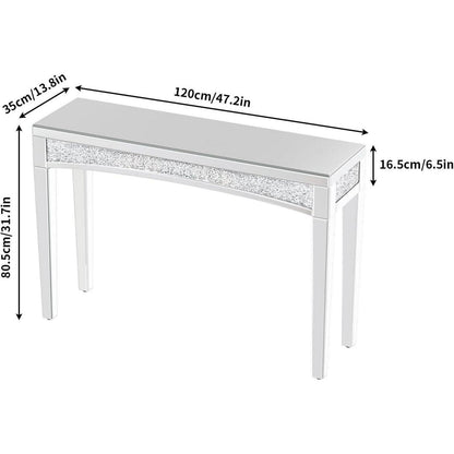 Konsolentisch Silber Kristall 120cm | Moderner Flurtisch mit Spiegel