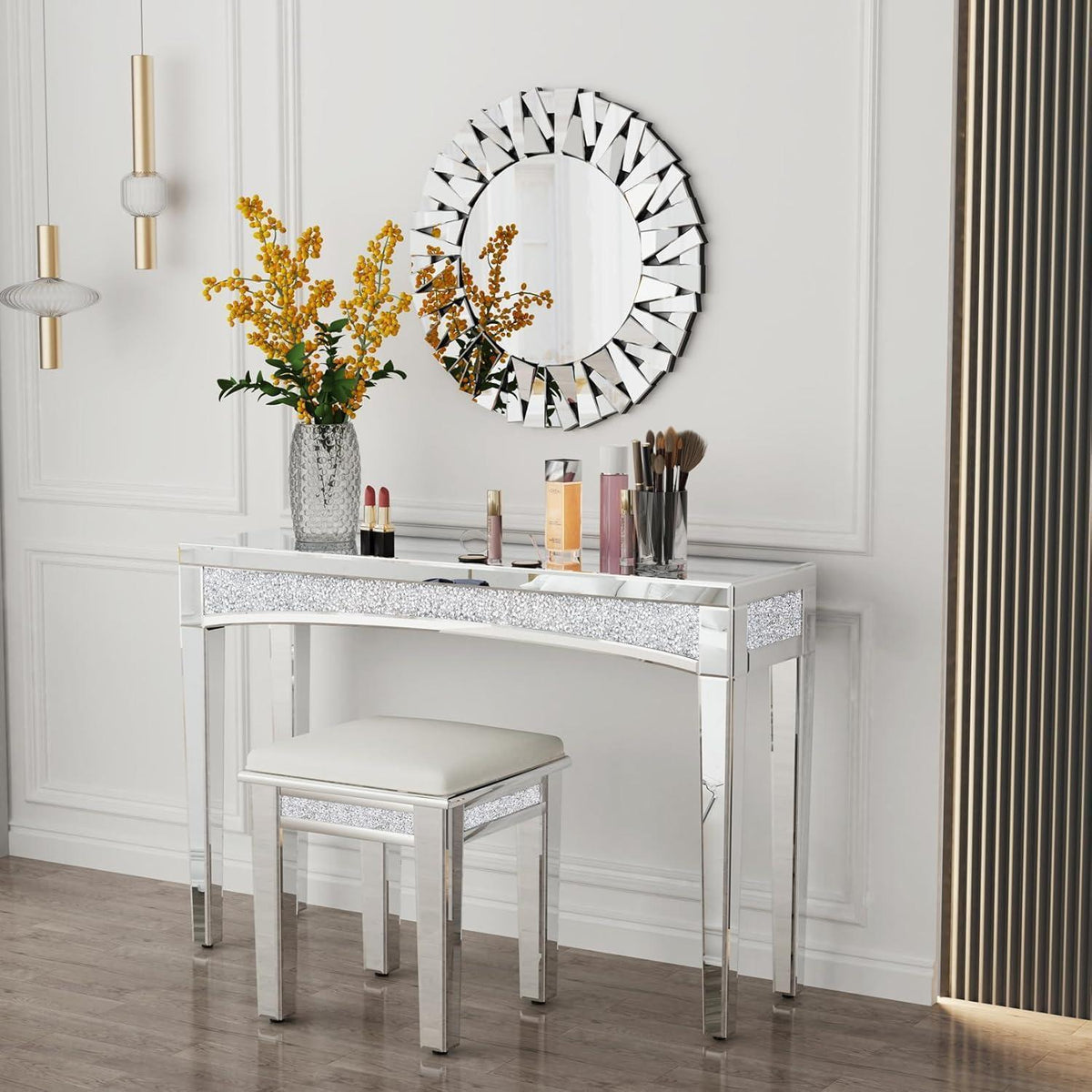 Konsolentisch Silber Kristall 120cm | Moderner Flurtisch mit Spiegel